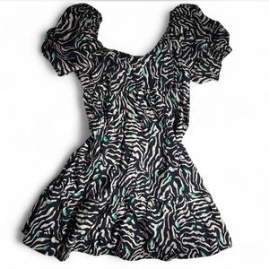 Nine West Black and Green Zebra Print Mini Dress
